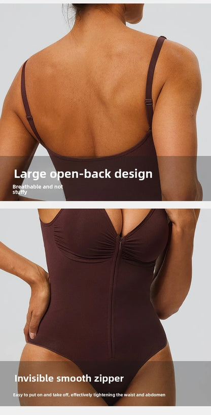 Seamless Bodysuit with Strong Compression Molding Abdominal Compression Underwear Straps Zipper One-Piece Shapewear Yoga Sets