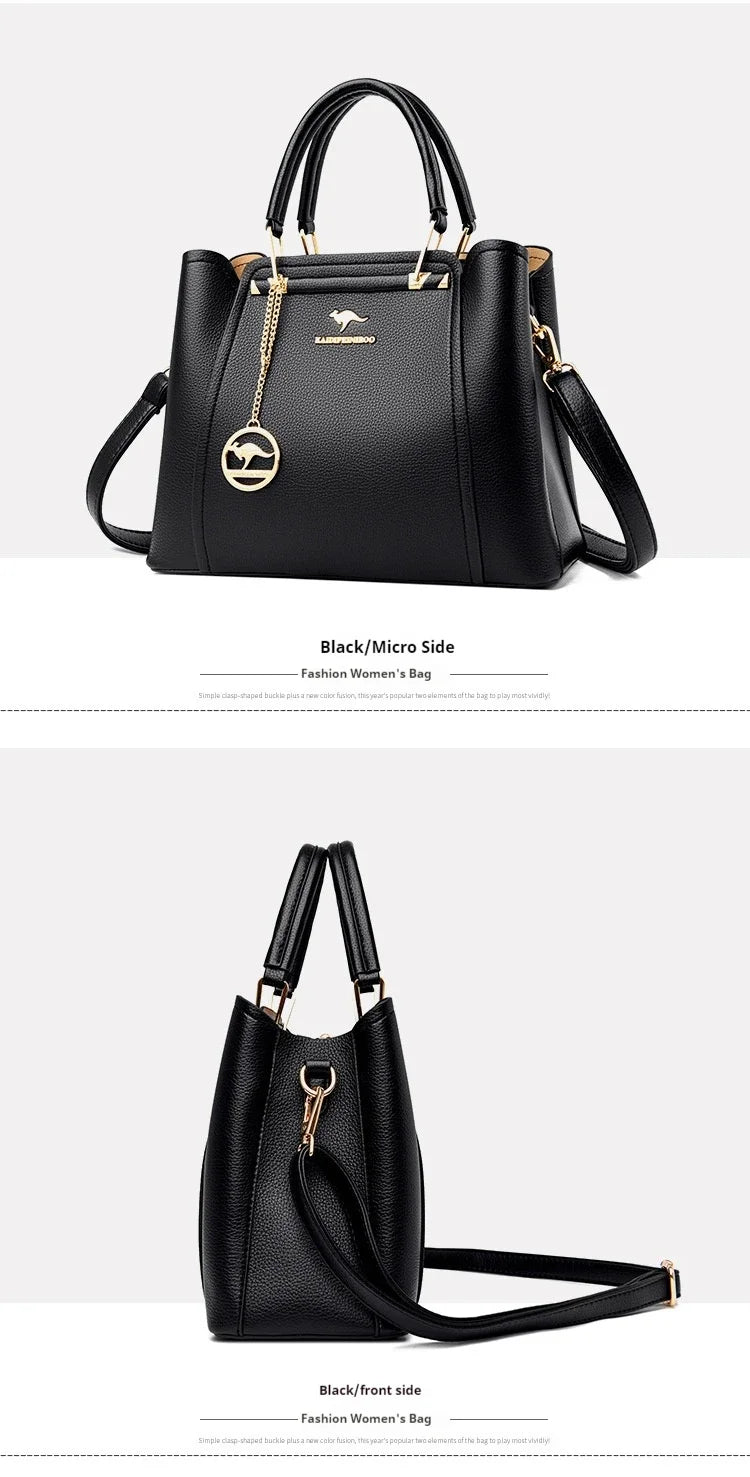 Fashion Women Soft PU Leather Handle Handbag Designer Shoulder Crossbody Bag Ladies Large Capacity Shopping Messenger Tote Bag