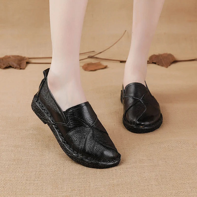 WOIZGIC Women's Ladies Female Woman Mother Shoes Flats Genuine Leather Loafers Moccasins Mixed Colorful Non Slip On Plus Size 42