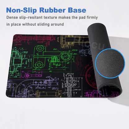Engineer Mechanical Drawing Mousepad Black Large Mouse Pad HD XXL Minimalism Mousemat Rubber Carpet Desk Mat PC Gaming Accessory