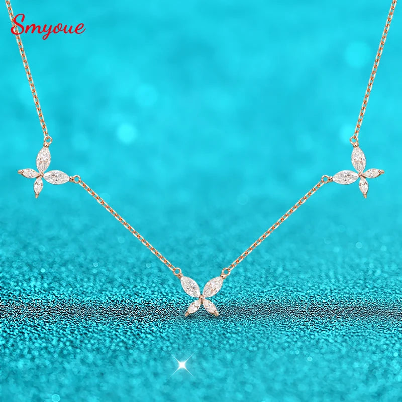 Smyoue 18K Plated Marquise Cut Moissanite Necklace Pendant for Women Girls Gift Lab Diamond Chain 925 Sterling Silver Jewelry