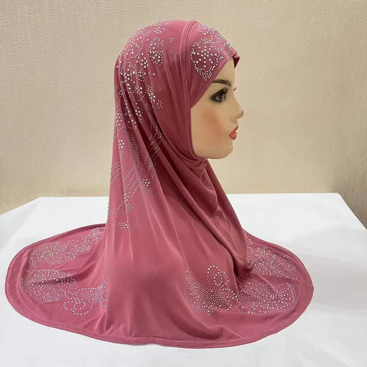 H006 Adults or big gilrs good size muslim hijab scarf with rhinestones islamic headscarf hat armia pull on headwrap ramadan gift