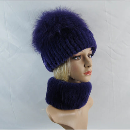 New Winter Lady Brand Hand Make Real Genuine Fox Fur Hat Scarf Girls Natural Real Rex Rabbit Fur Ring Cap Real Fur Scarves Hats