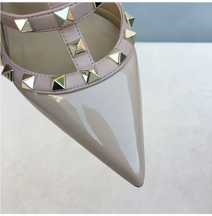 Women's sandals luxury Brand Shoes Woman 2025 trend Ankle Strap Summer Rivets High Heels Slippers Design Pointed Toe Sexy party