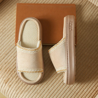 Hemp Casual Women's Slippers Home Spring Summer Luxury Designer Woman Shoes Flat Fashion Indoor Footwear Elegant Platform Slides