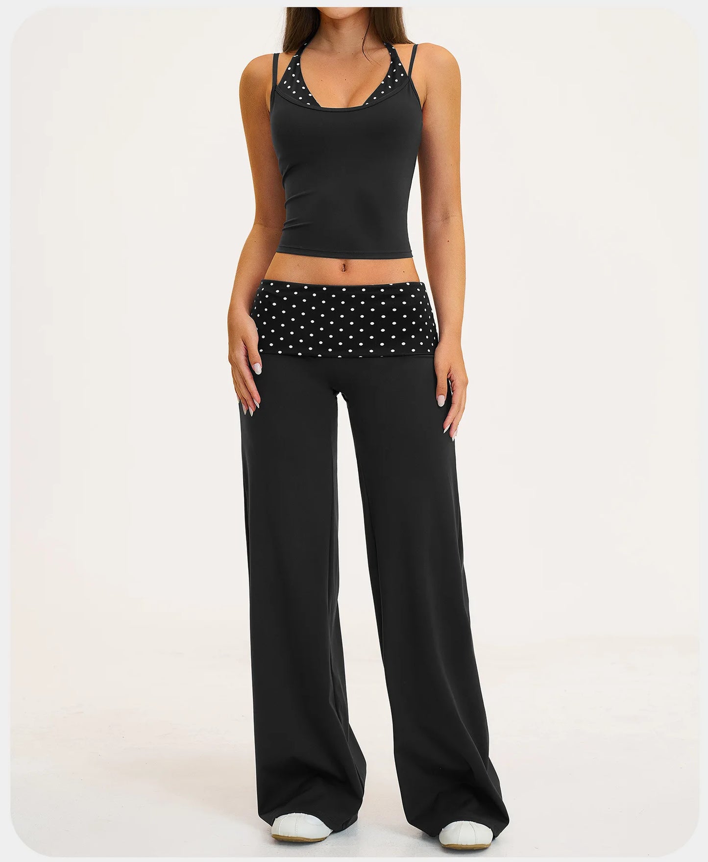2PCS Stripes Fitness Suit Women's Tracksuits Polka Dot High Waist Workout Capri Pants Sports Set Female Yoga Sports Clothes