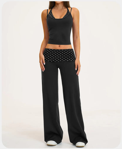 2PCS Stripes Fitness Suit Women's Tracksuits Polka Dot High Waist Workout Capri Pants Sports Set Female Yoga Sports Clothes