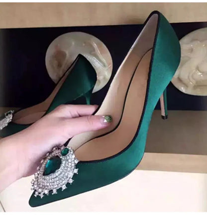 Luxury Diamond Crystal Satin Women Pumps Elegant Pointed toe Stiletto High heels Spring Autumn Fashion Wedding Banquet Shoes