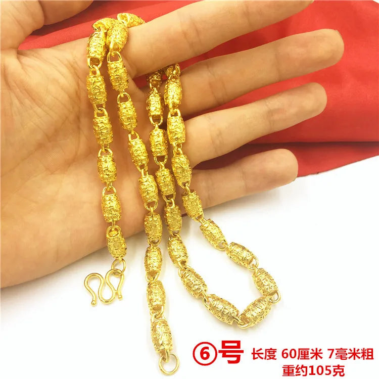 Bold Collection Necklace Men's 24K Gold AU999 - 24K Gold Double Dragon Head Bead, Hexagonal Cloud, Prestige Heirloom