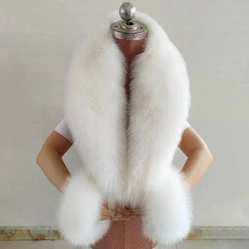 Winter Real Fox Fur Collar Cuffs Set Neck Warmer Fur Scarves Shawls Natural Fox Fur Collar Scarf Women Men Coat Warm Accessories