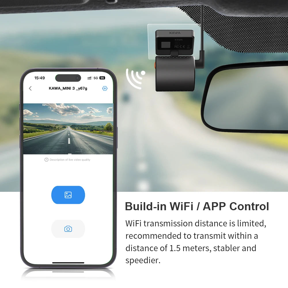 KAWA Dash Cam MINI 3 Voice Control Tiny 2K 1296P Colorful Night Vision 24H Parking Guard WIFI, G-sensor, Supercapacitor,Car DVR
