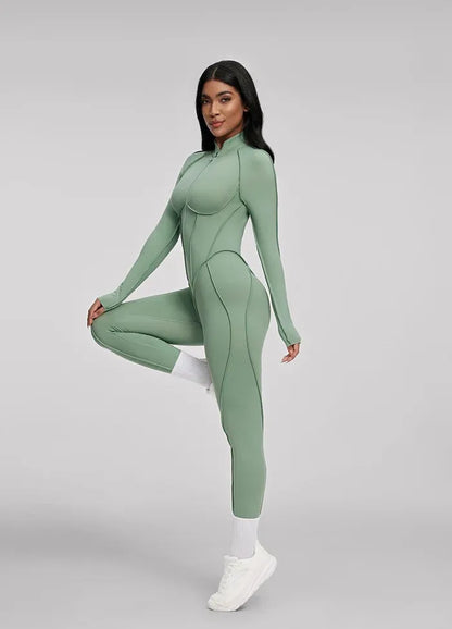 FUBEIKE Women's Yoga Set Fashion Sexy Slim Fit Long Sleeve Zipper Sports Gym Workout Legging Bodysuits Outdoor Activewear