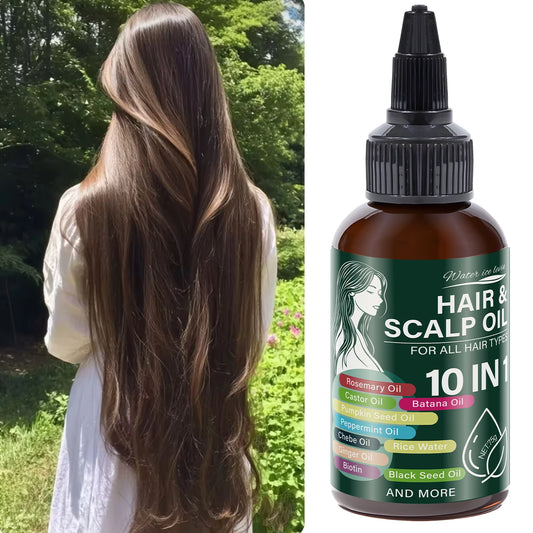 Hair Growth Oil with Castor Oil & Rosemary，10 Natural Oils Blend for Hair & Scalp, All Hair Types, BOGO Free, Fast Ship
