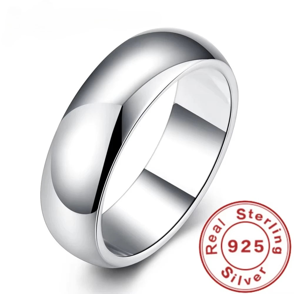 High Quality 925 Sterling Silver Ring Fashion Simple Smooth Round Ring Party Jewelry for Women Size 5 6 7 8 9 10 11