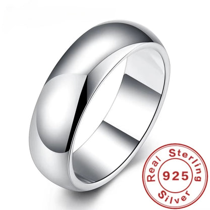 High Quality 925 Sterling Silver Ring Fashion Simple Smooth Round Ring Party Jewelry for Women Size 5 6 7 8 9 10 11