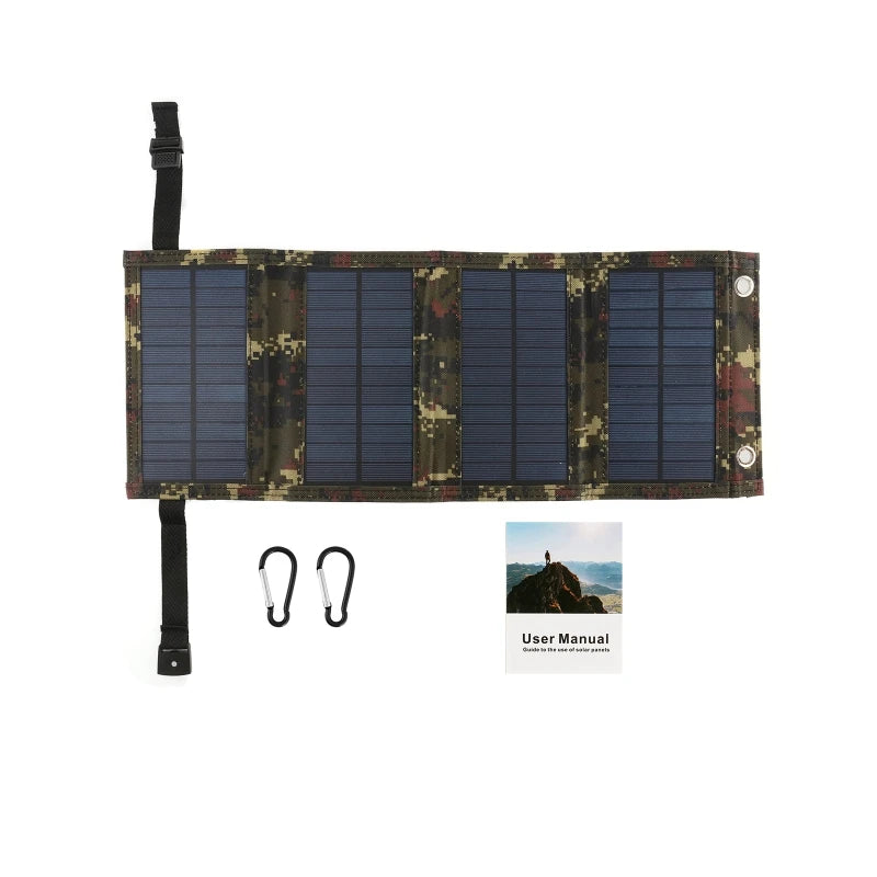 20W 5V Portable Solar Panel Foldable Waterproof USB Port Charger  for Phone Battery Outdoor Camouflage/Black