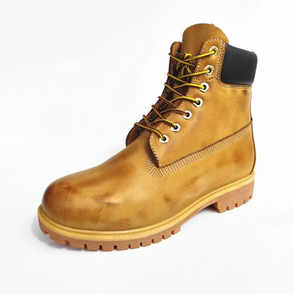 Men Handmade Vintage Cowskin Genuine Leather Ankle Boots Lace Up Spring Autumn Cargo High Top Shoes Mens Motorcycle Short Boots