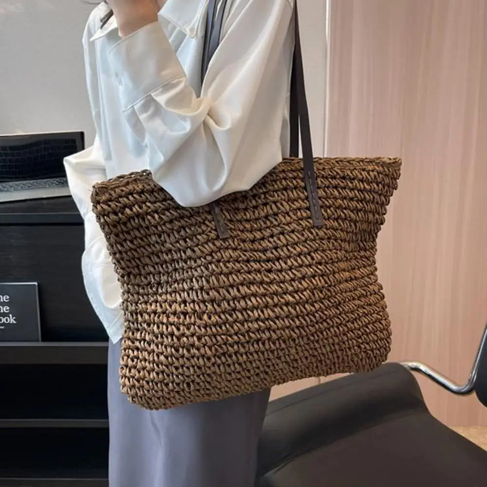 Luxury Shopping Beach Tote Bags Simple Style Large Capacity Woven Tote Bags