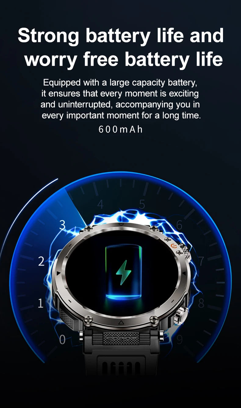 DAORKOW 2026 New Model 10ATM Waterproof 600mAh Smartwatch Compass LED Flashlight Bluetooth Call Outdoor Sports Smartwatch