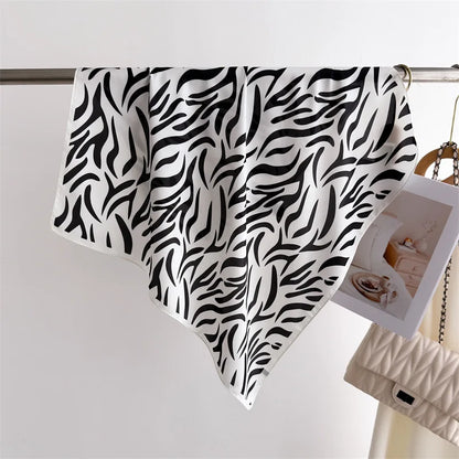 70*70cm Zebra Stripes Print Head Scarf for Women Silk Square Scarves Foulard Bandana Fashion Decorate Hijab Female Neckerchief