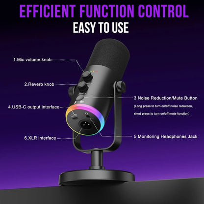 USB/XLR Gaming Microphone, Dynamic PC Mic for Podcasting Streaming, Computer RGB Mic Kit with Desktop Stand, for Recording