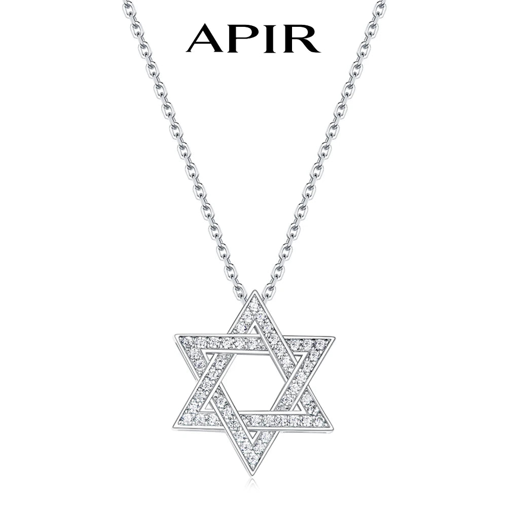 APIR Star of David Moissanite Pendant Necklace for Men Women S925 Silver Hexagram Jewish Symbol Lucky Amulet Fine Jewelry Gift
