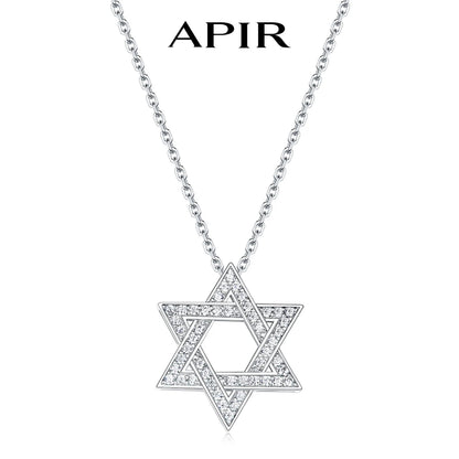 APIR Star of David Moissanite Pendant Necklace for Men Women S925 Silver Hexagram Jewish Symbol Lucky Amulet Fine Jewelry Gift