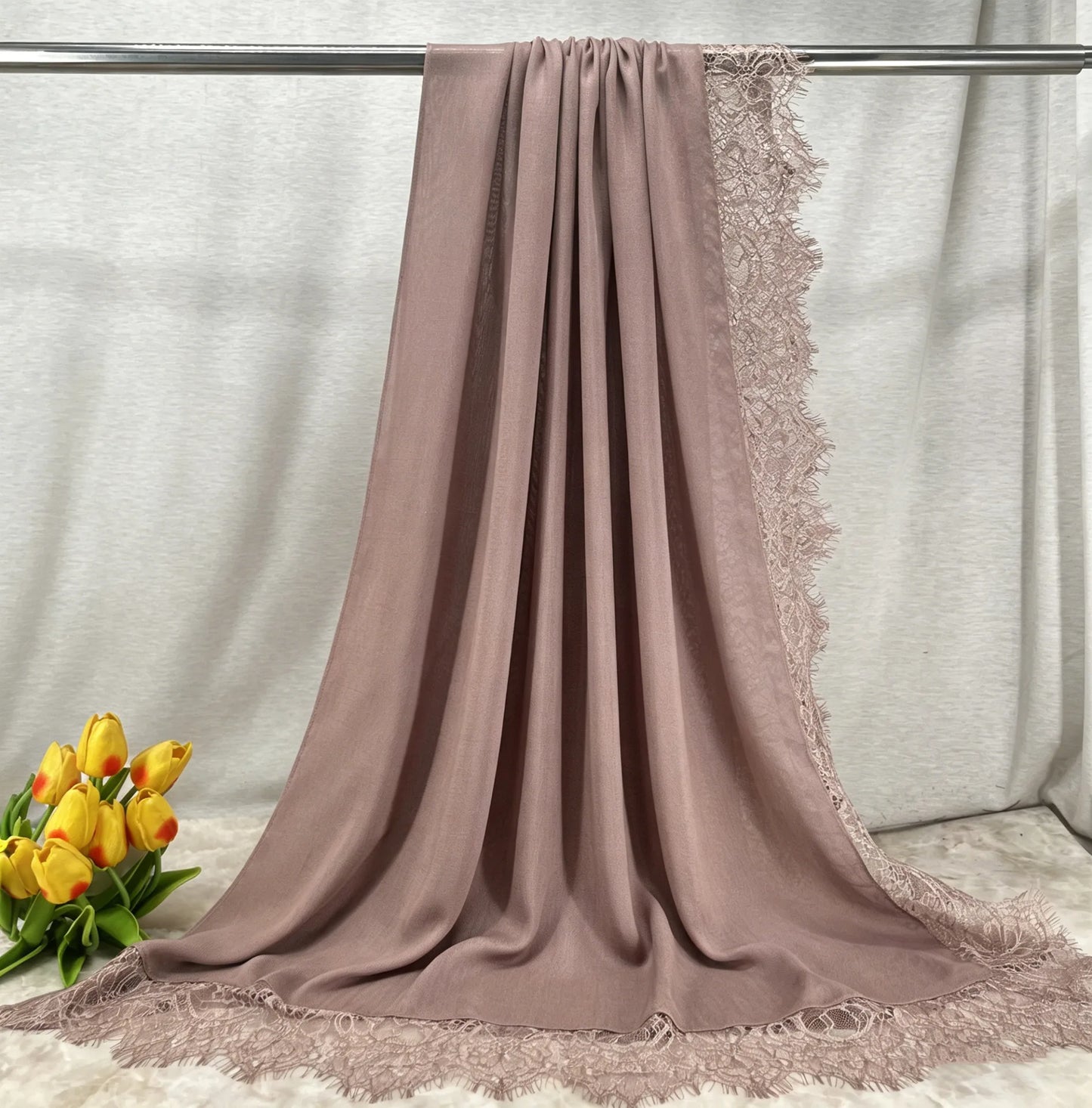 2026 New Rayon Cotton Modal Hijab Scarf Lace Splicing Turban Breathable Women Shawl Cotton Plain Scarf Headscarf Women Hijabs