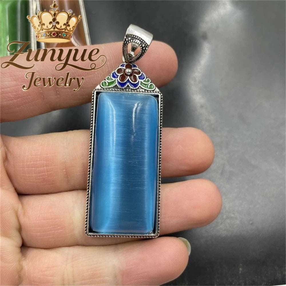 Natural Colorful Cat's Eye Stone Pendant Necklace Elegant Fashion Daily Wear Luxury Quality Fine Jewelry For Women Unisex Gift