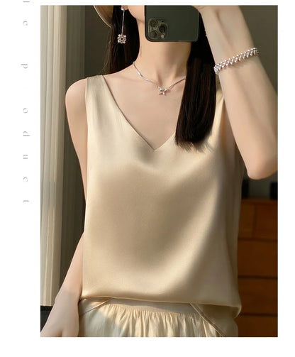 New Lce Silk Satin Camisole Women's Spring/Summer Solid Color Sleeveless Sexy Comfortable Silk Underwear Vest RW-D09