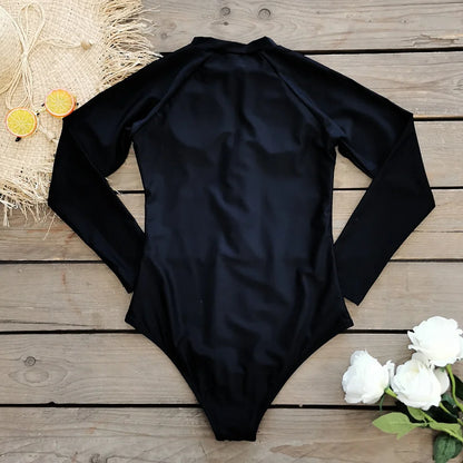 2026 Surfing Sport Swimsuit Long Sleeves Women One Piece Swimsuit  Swimwear Solid Monokini Bathing Suit Tropical Bodysuit Female