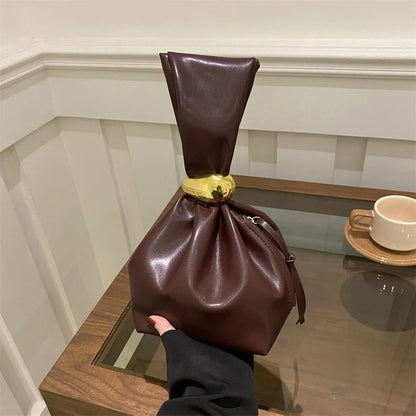 Mini PU Leahter Underarm Pleated Cloud Bag For Women 2025 Fashion Designer Female Retro Bucket Shoulder Bag Handbags And Purses