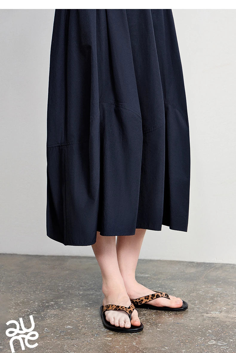 TOYOUTH Women's A-Line Bud Skirt 2026 Summer New Split Detail Retro Puff Midi Skirt, Lightweight Outdoor Wear