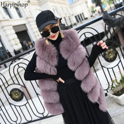Women Natural Real Fox Fur Vest Autumn Winter Ladies 6 Strips Gilet Sleeveless Genuine Fur Coat Female Real Fur Vest Waistcoat