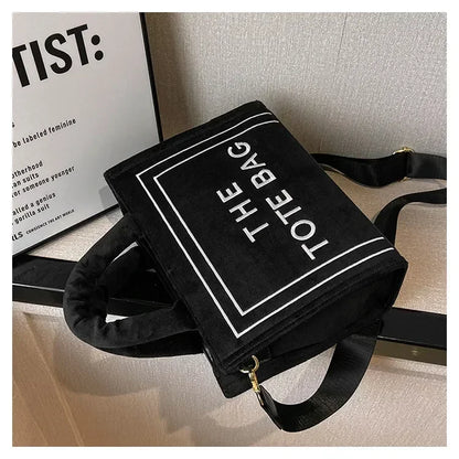 Female Square Tote Crossbody Bag Aesthetic Velour Elegant Letter Print Ladies Shoulder Bags Top Handle Women's Charisma Handbags