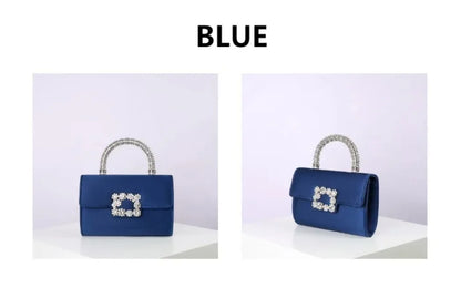 Rhinestone Faux Silk Emerald Evening Bag Silver Diamond Buckle Handle Fashion Handbags Elegant Ladies Square Bolsa Feminina