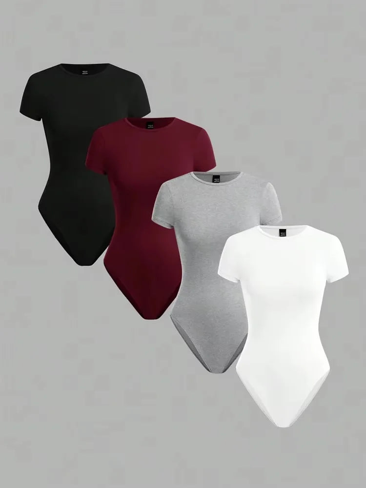 Women's Bodysuits New Fashion Sexy Short Sleeve Women Rompers Summer Holiday Beach Clothes Solid Color Slim Women's Playsuits