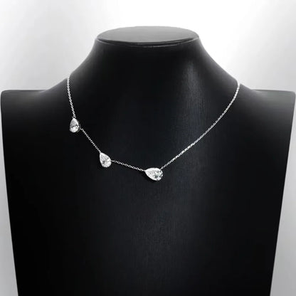 9cttw 3-Stone Waterdrop Moissanite Pendant Necklace for Women Luxury S925 Silver East West Pear Cut Diamond NeckChain Jewelry