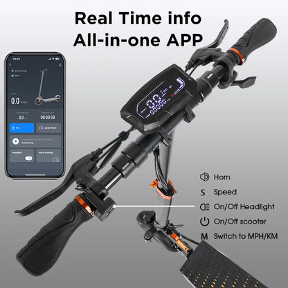 KEPOW T4Pro Electric Scooter Adults 900W Peak Motor 48V 15Ah Battery 25-38 Miles Long Range 25MPH Max Speed 10" Off-Road Tires Foldable Dual Suspension LED Headlight Heavy Duty All Terrain E-Scooter for City Commute 25° Clim