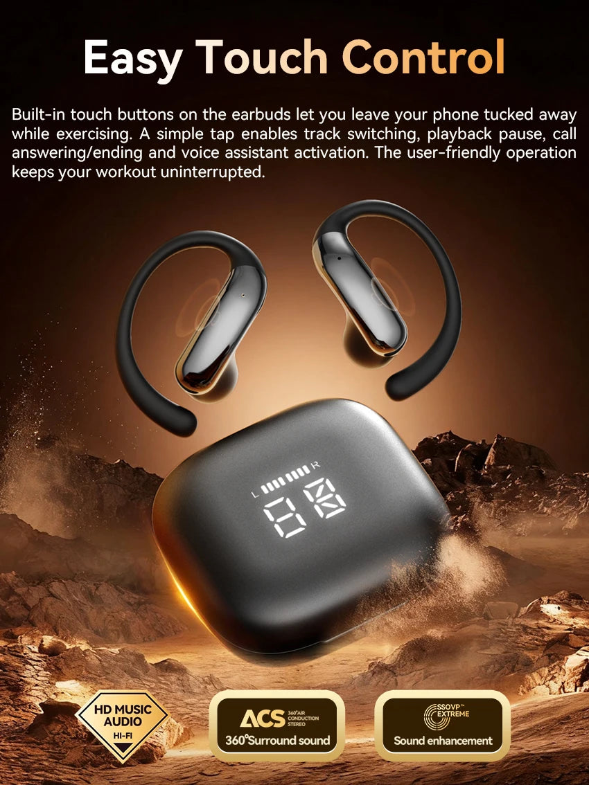 Tecsire Bluetooth Earphones Wireless Earbuds Open Ear Hook Headset HiFi Stereo Comfortable Waterproof For Sports Daily Use