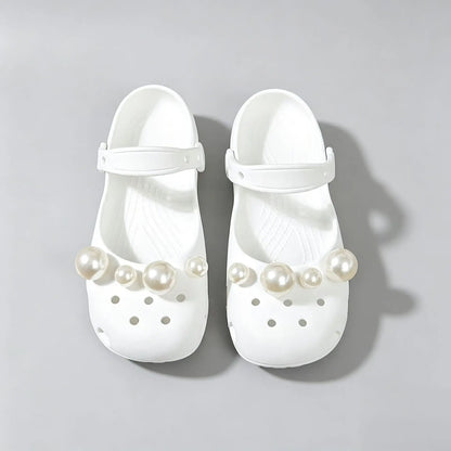 Luxury Pearl Shoes Charms Set DIY Ballet Clogs Women Summer 2026 Fashion Leopard Print EVA Beach Slippers Woman's Jelly Shoes