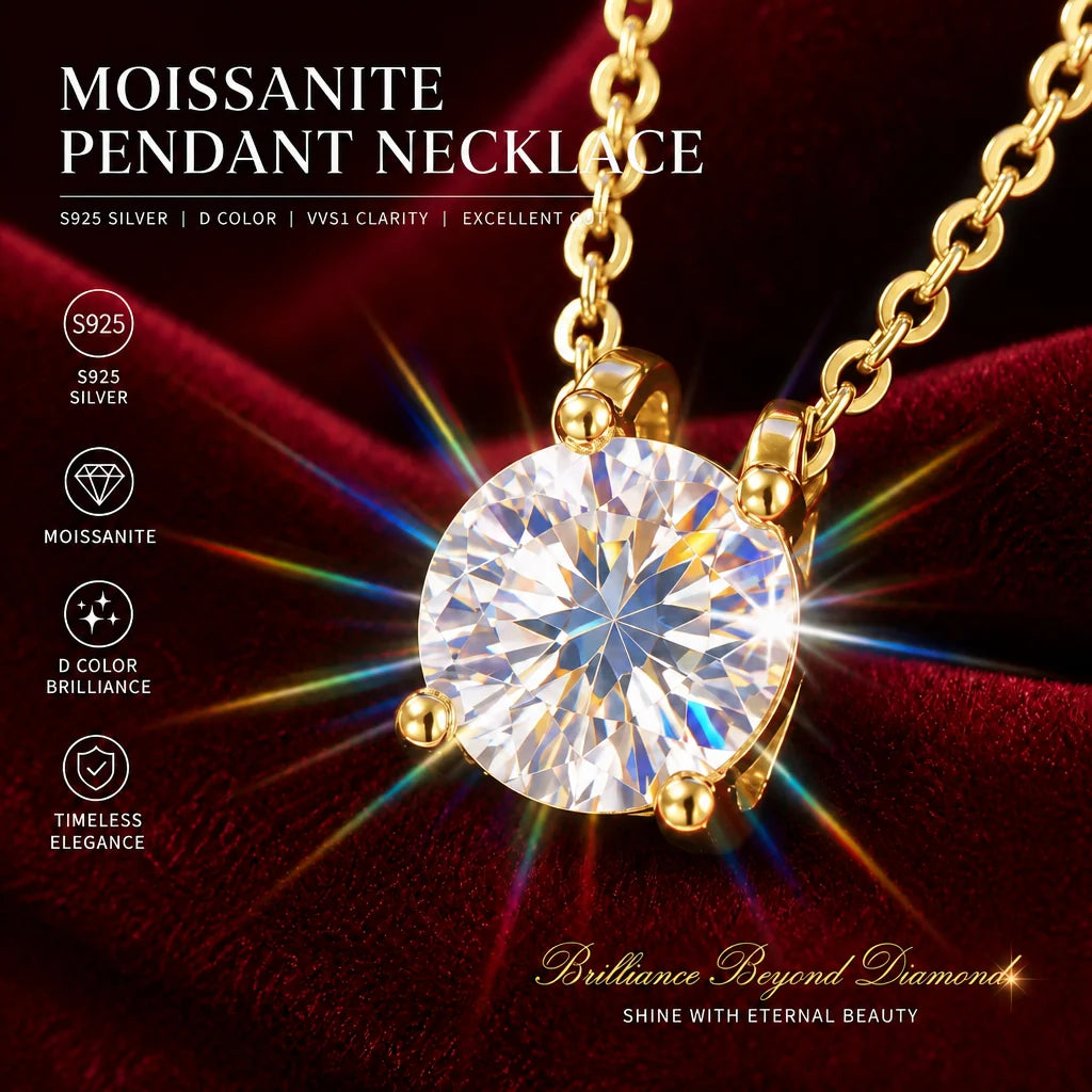 Luxury 1 Carat Moissanite Necklace Pendant D Color VVS1 S925 Sterling Silver Chain Women Engagement Wedding Jewelry With GRA