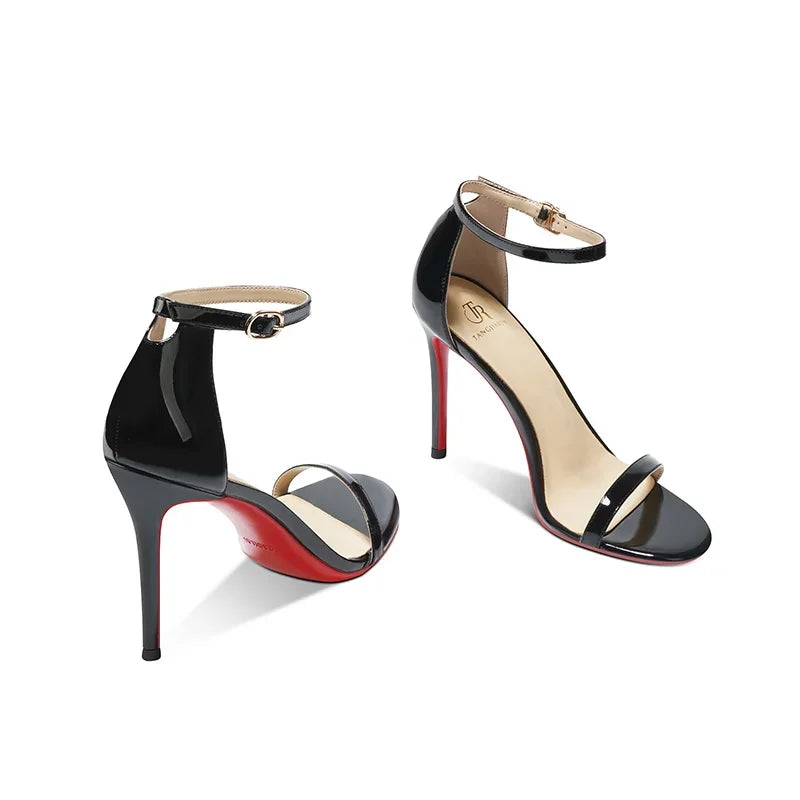 Sandals, Women's Summer New High Heels, Women's Slim Heels, Sexy and Fashionable, Golden Open Toe Straight Strap Sandals