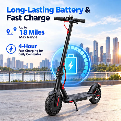 350W Motor E-Scooter 19MPH Max Speed 18 Miles Range Foldable Electric Scooter 8.5" Solid Tires APP Control Dual LED Lights Uphill