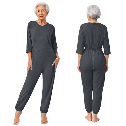 Women Special Need Adaptive Clothing Elderly Alzheimer Dementia Back Zipper Anti-Strip Nursing Jumpsuit Homewear Sleepwear