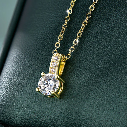 RAPRGOLD 6.5mm Round Cut Moissanite Classic Pendant Necklaces for Women Chains Friend Neck Fine Jewelry Gifts with Certificate