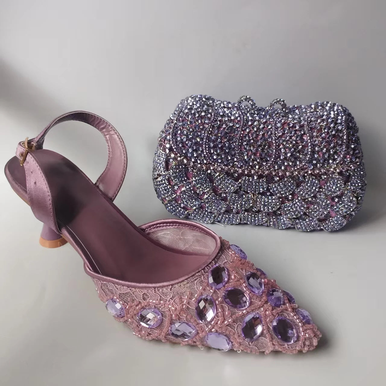 INSIGHTLINK Lady Stones Shoes and Bag Sets for Evening Purses Party Rhinestone Luxury Heels Sandals Set for Party Elegant Pumps