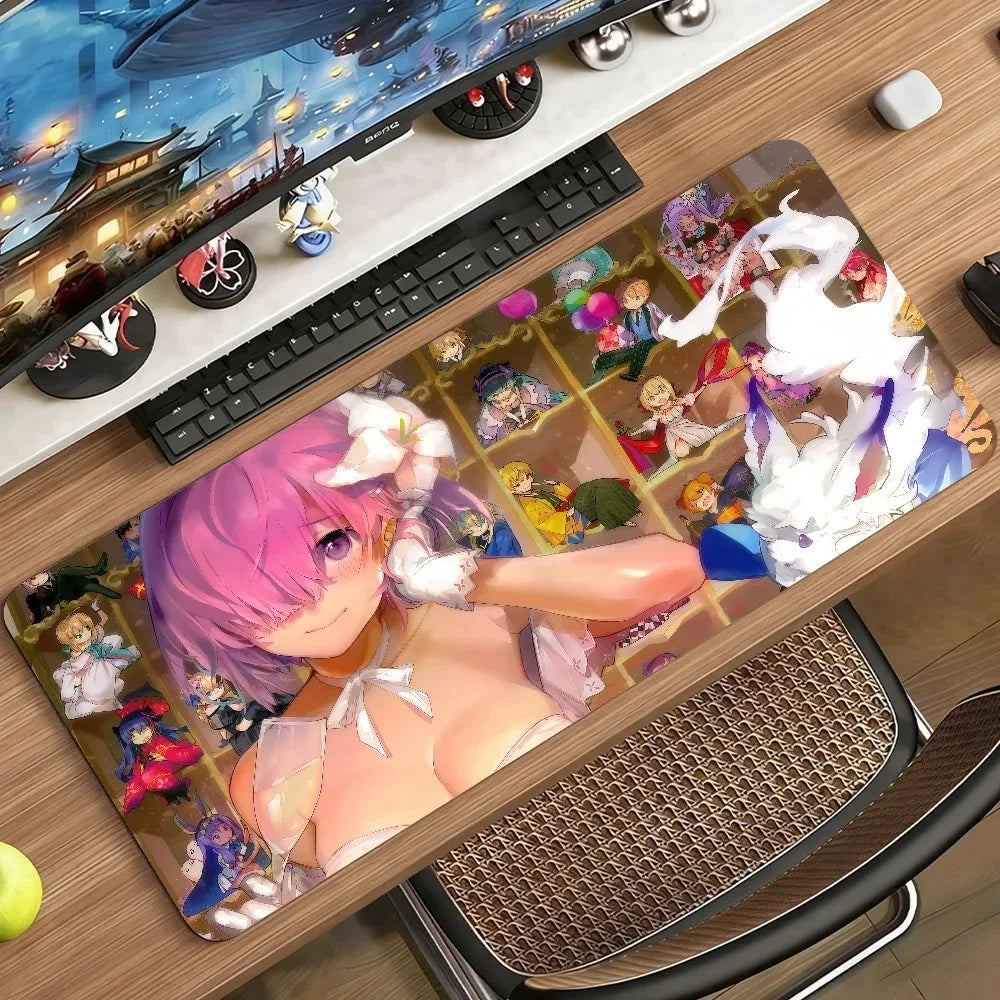 Anime Mouse Pad Gamer XXL Keyboard Table Mat Short Pink Hair White Bow Anime Girl Multi Scene Office Gaming Home Desk Mat