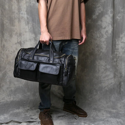 Vintage Large Capacity Men's Top Layer Cowhide Travel Bag Genuine Leather Crossbody Bag Hand-Held Short Distance Luggage Bag