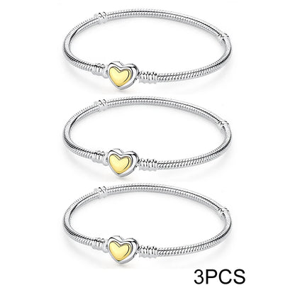 925 Sterling Silver Bracelets Bangles Original Love Heart Clasp Charms Beads Snake Chain Luxury DIY Jewelry For Women Gift